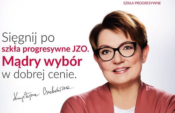 Krystyna Czubówna reklamuje szkła okularowe JZO