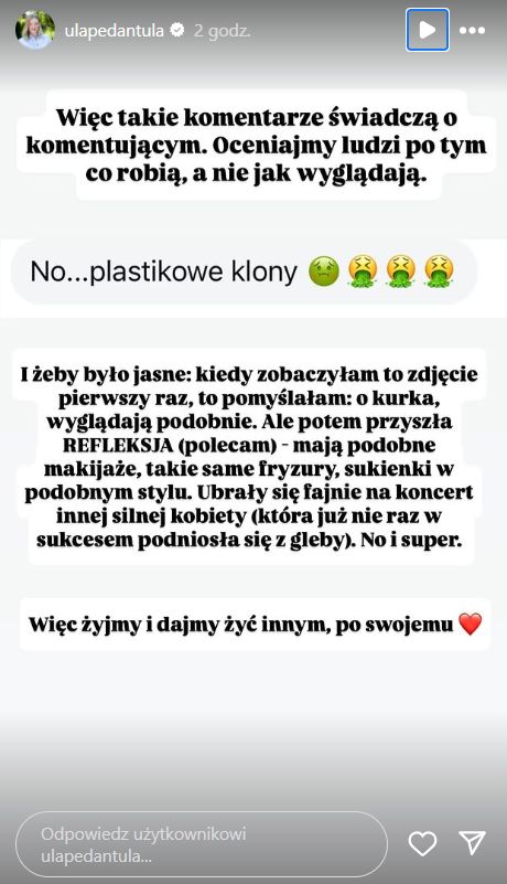 Pokazała też jeden z komentarzy