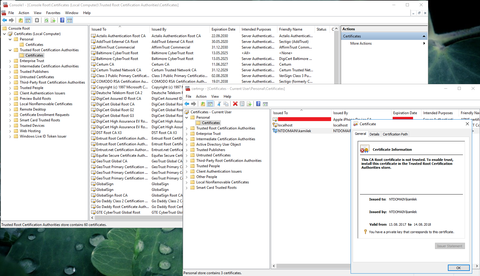 Windows zawiera wiele zaufanych certyfikatów. Zarówno na poziomie komputera, jak i użytkownika (fot. Kamil Dudek)