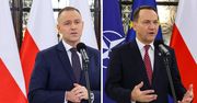 Sikorski uderza w Nawrockiego. Zwrócił uwagę na flagi za plecami