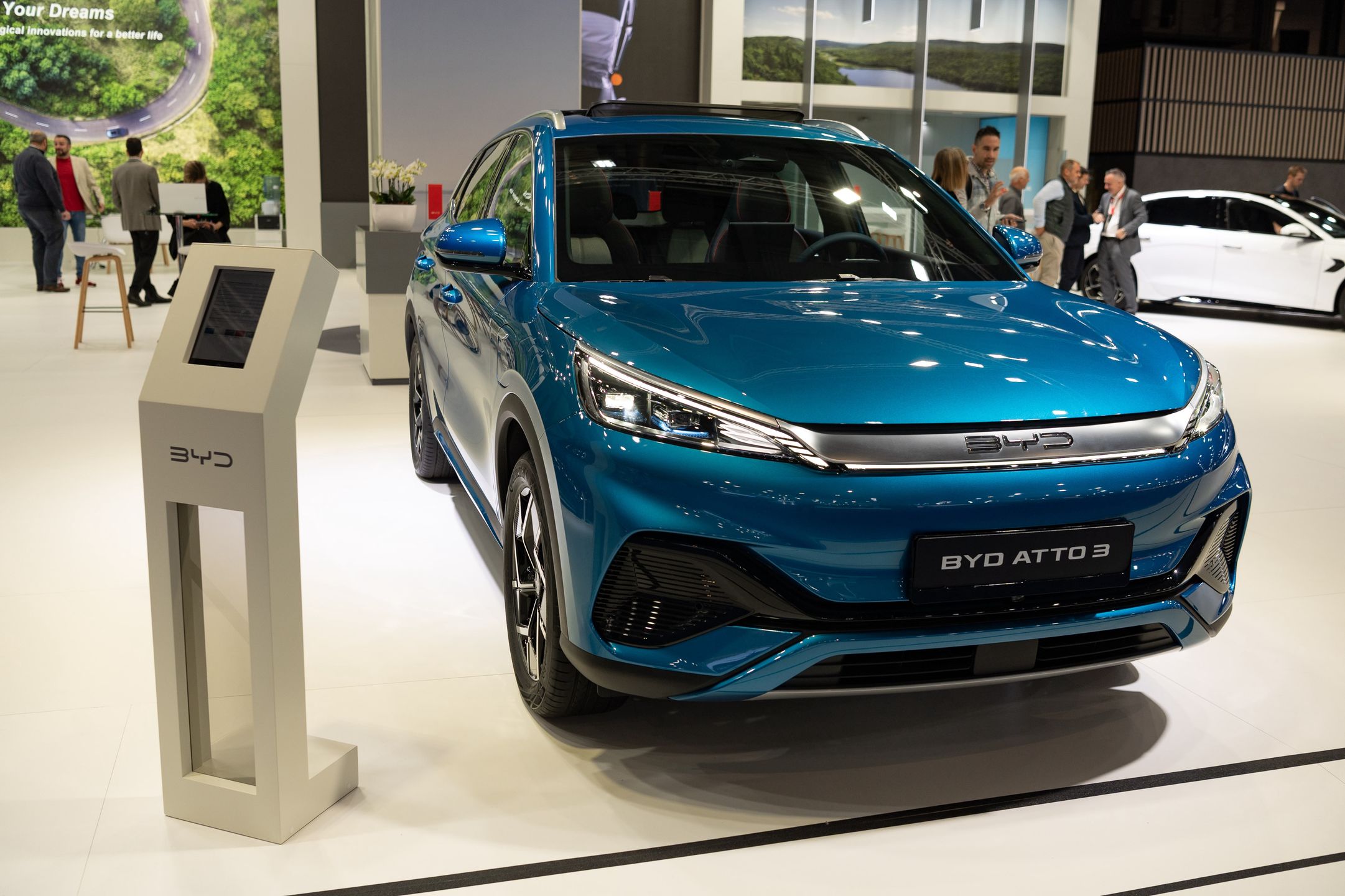 BARCELONA, SPAIN - MAY 12: Car BYD model Atto 3 is being displaced at the Automobile Barcelona International Motor Show in Barcelona, Spain on May 12, 2023. (Photo by Adria Puig/Anadolu Agency via Getty Images)