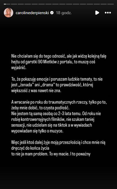 Caroline Derpienski wydała insta-oświadczenie