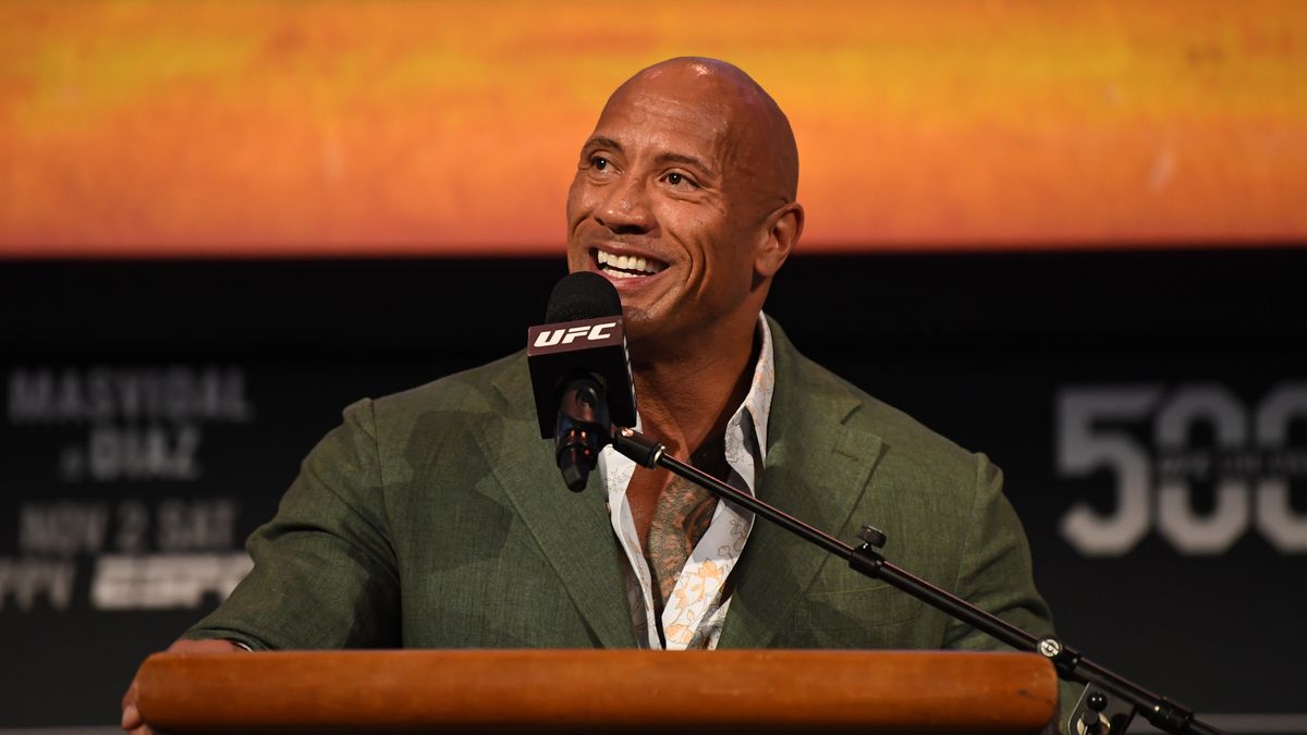 NEW YORK, NY - NOVEMBER 01:  Dwayne 'The Rock' Johnson interacts with the crowd during the UFC 244 weigh-ins at the Hulu Theatre at Madison Square Garden on November 1, 2019 in New York, New York. (Photo by Josh Hedges/Zuffa LLC via Getty Images)