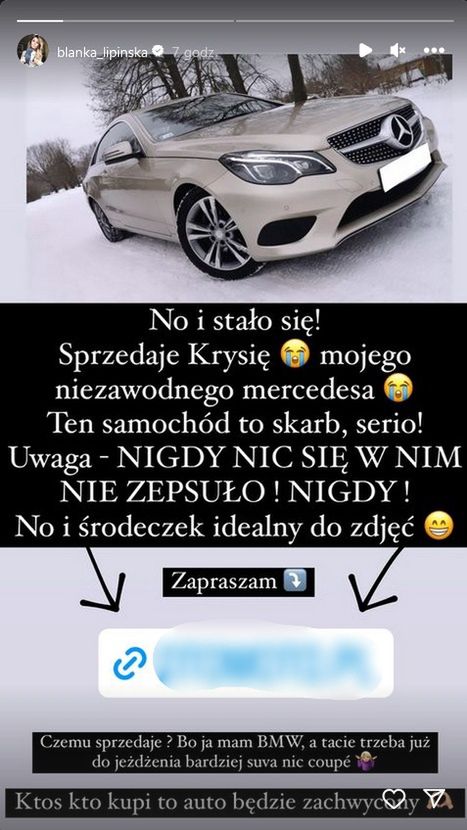 Blanka Lipińska sprzedaje samochód. Podała cenę