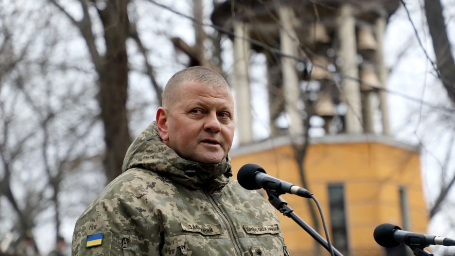 KYIV, UKRAINE - FEBRUARY 19, 2022 - Commander-in-Chief of the Armed Forces of Ukraine Lt Gen Valerii Zaluzhnyi delivers a speech during the commemorative event for the Debaltseve defenders in Askold's Grave Park, Kyiv, capital of Ukraine. The Battle of Debaltseve took place on January 14 - February 20, 2015, between Ukrainian troops and pro-Russian separatist forces for Debaltseve, a city in Donetsk Region with vital transport hub. (Photo credit should read Yuliia Ovsiannikova / Ukrinform/Future Publishing via Getty Images)