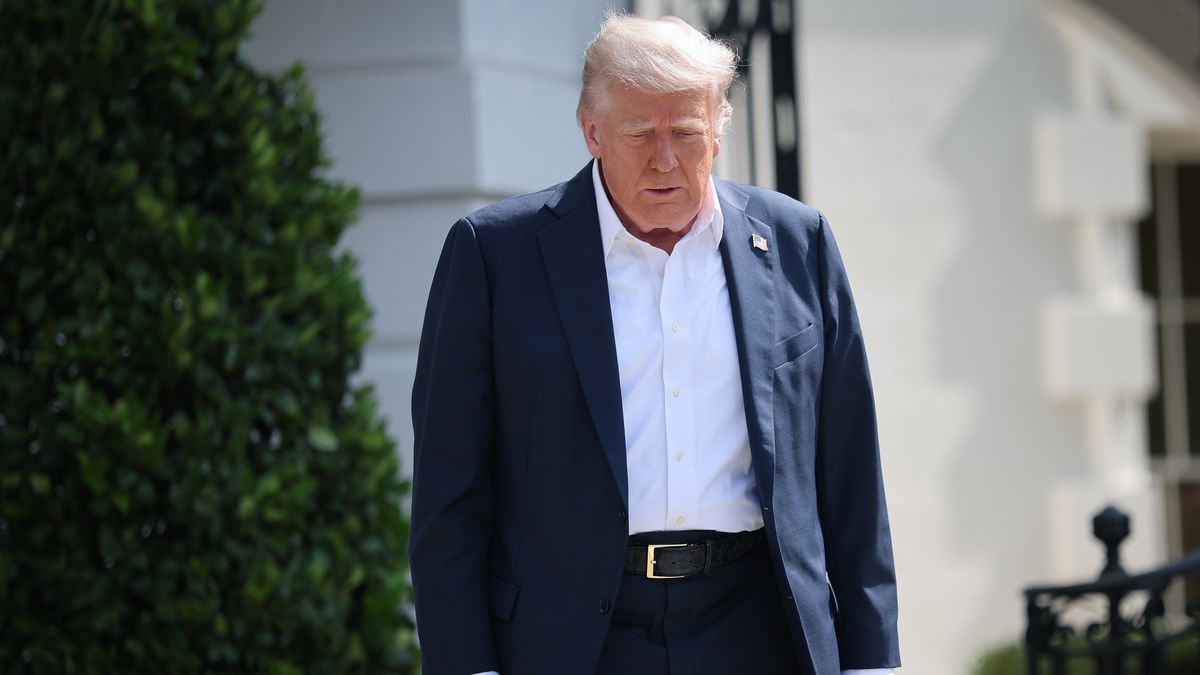 WASHINGTON, DC - JULY 11: U.S. President Donald Trump departs the White House on July 11, 2025 in Washington, DC. Trump is scheduled to travel to Central Texas today to meet with first responders and local elected officials involved with the recovery process from last week's flash flooding event that has claimed more than 120 lives.  (Photo by Win McNamee/Getty Images)