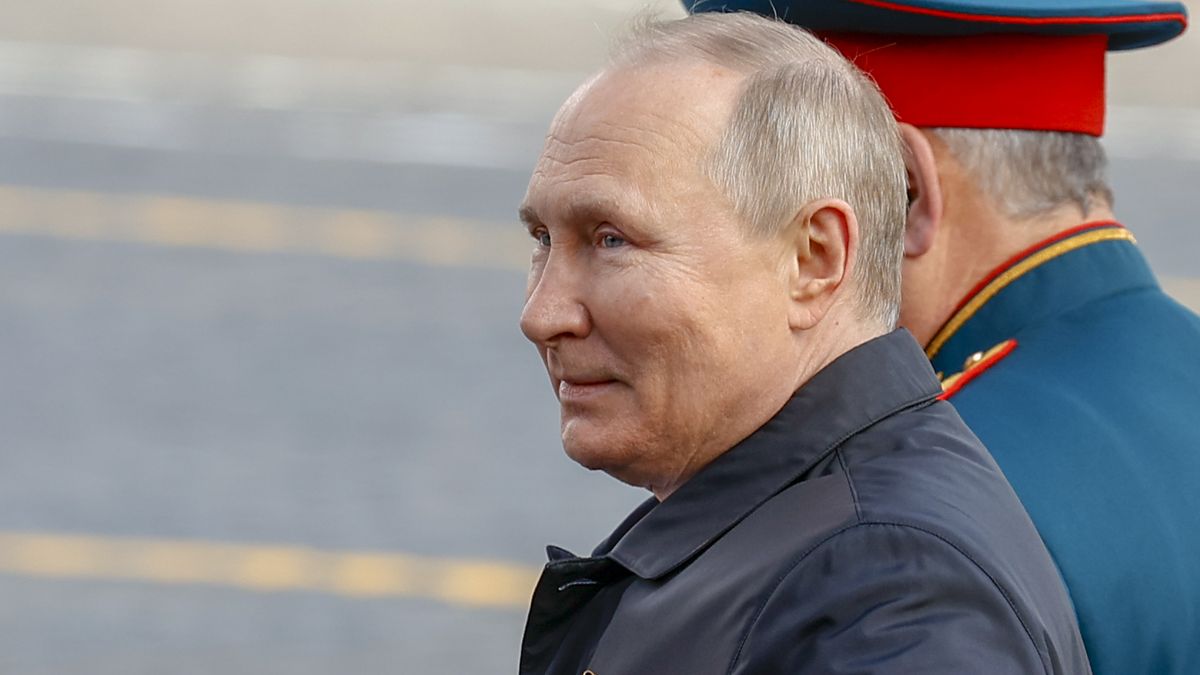 MOSCOW, RUSSIA - MAY 09: Russian President Vladimir Putin attends the military parade during 77th anniversary of the Victory Day in Red Square in Moscow, Russia on May 09, 2022. The Victory parade take place on the Red Square on 09 May to commemorate the victory of the Soviet Union's Red Army over Nazi-Germany in WWII. (Photo by Sefa Karacan/Anadolu Agency via Getty Images)