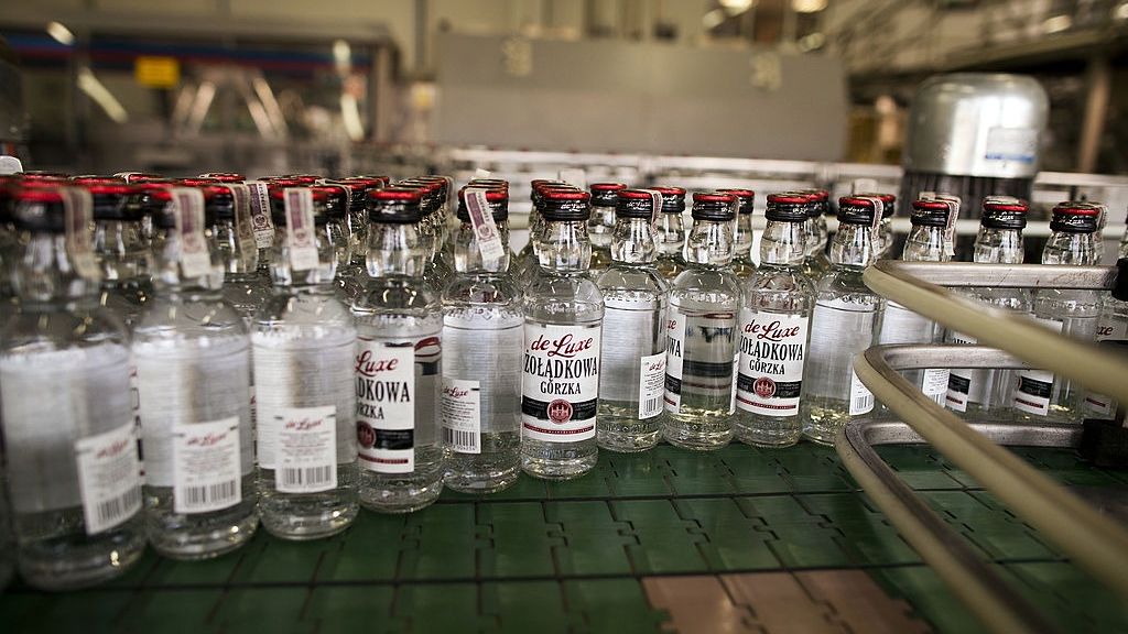 Wodka Zoladkowa Gorzka Vodka At Stocks Spirits Group Bottling Plant Ahead Of IPO
Filled and labeled bottles of Zoladkowa Gorzka de Luxe vodka move along the bottling line ahead of packaging inside the Stock Polska distillery and bottling plant, operated by Stock Spirits Group, in Lublin, Poland, on Monday, Oct. 21, 2013. Stock Spirits, the central European distiller owned by Oaktree Capital Management LLC, got a full take-up of shares in an initial public offering, according to two people familiar with the deal. Photographer: Bartek Sadowski/Bloomberg via Getty Images
Bloomberg
ALCOHOL; ALCOHOLIC BEVERAGE, BUSINESS; CORPORATION; CORPORAT, EAME; EUROPE, EMEA; EUROPE, FINANCE; FINANCIAL; ECONOMY, LIQUOR; ALCOHOL; SPIRITS, MANUFACTURE; MANUFACTURING, POLAND; POLISH; EUROPE