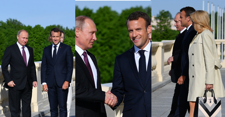 Macronowie zadają szyku na spotkaniu z Putinem w Petersburgu (ZDJĘCIA)