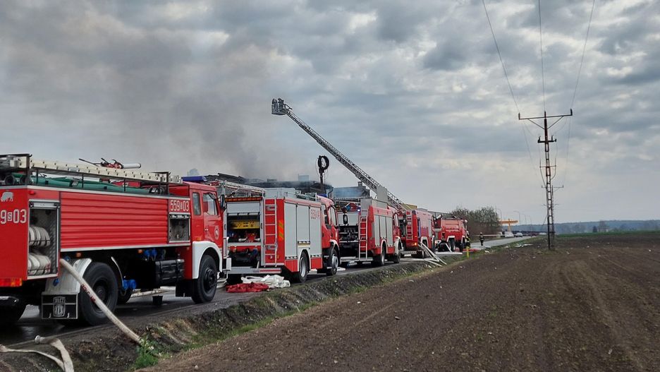Pożar wybuchł na terenie hali produkcyjno-magazynowej w Studzienicach