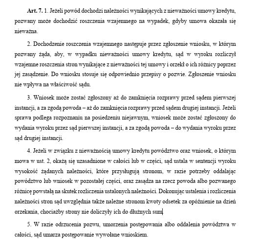 Artykuł 7. projektu tzw. ustawy frankowej