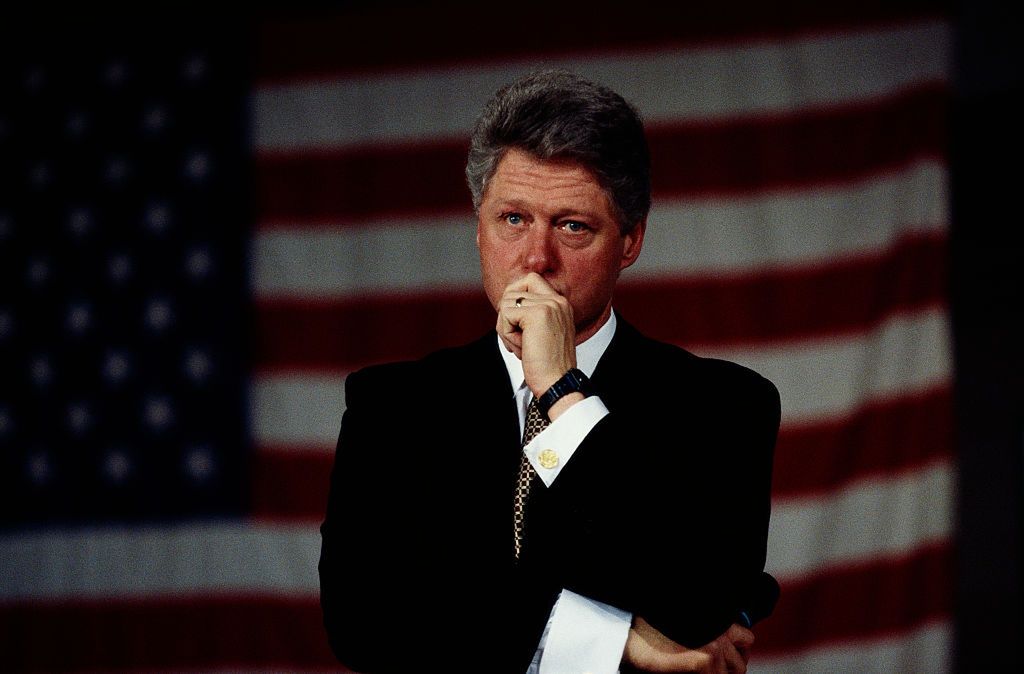Emotional President Bill Clinton and Flag
Portrait of emotional United States President Bill Clinton in front of the US flag. Clinton was the 42nd President of the United States during 1993 to 2001. (Photo by © Shepard Sherbell/CORBIS SABA/Corbis via Getty Images)
Shepard Sherbell
politician:CB3, close-up view:CB1, one person:CB3, national capital:CB2, solemnity:CB2, half-length:CB2, portrait:CB2, pensive:CB2, prominent persons:CB2, Caucasian ethnicity:CB2, politics:CB2, face:CB2, American flag:CB2, president:CB3, Democrat:CB3, government:CB2, male:CB2, crying:CB2, federal district:CB2, concentration:CB2, American:CB2, hand over mouth:CB2, Washington, DC:CB2, Bill Clinton:CB3