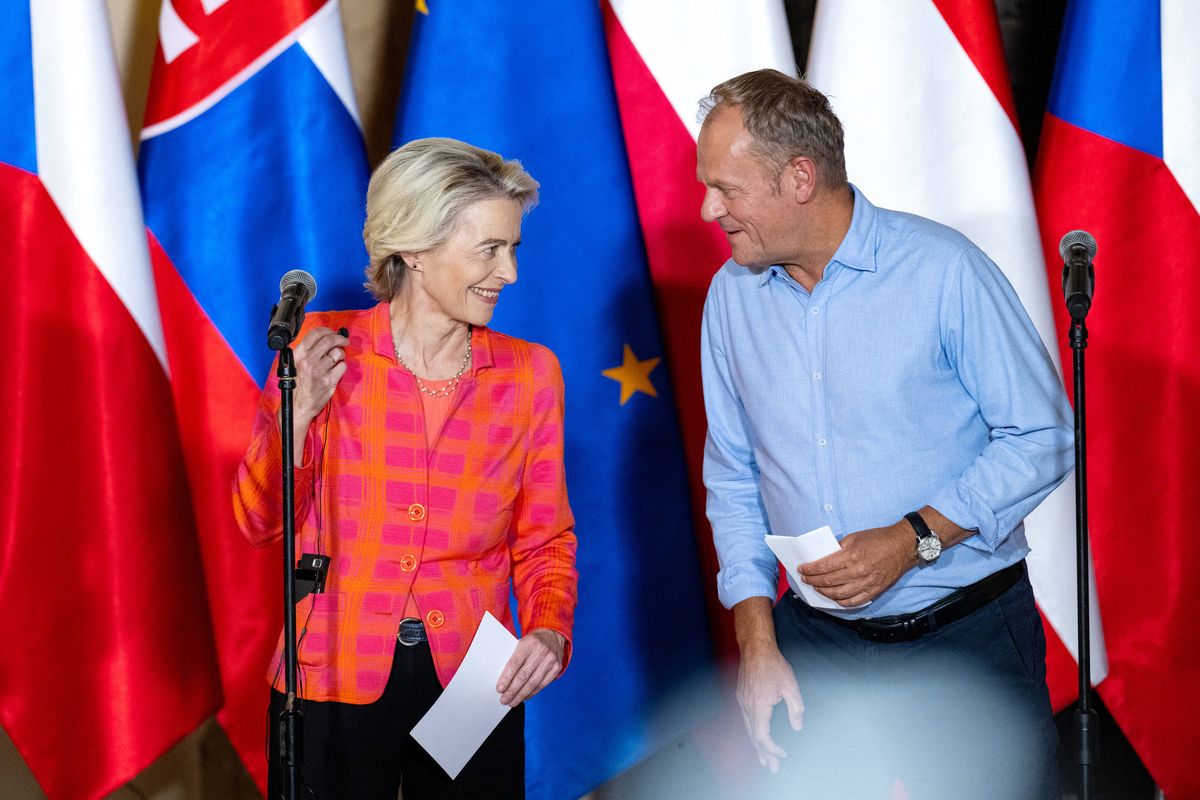 Przewodnicząca Komisji Europejskiej Ursula von der Leyen i premier Polski Donald Tusk