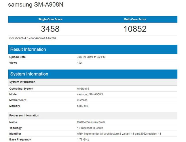 Samsung SM-A980 (Galaxy A90 5G) w bazie Geekbench