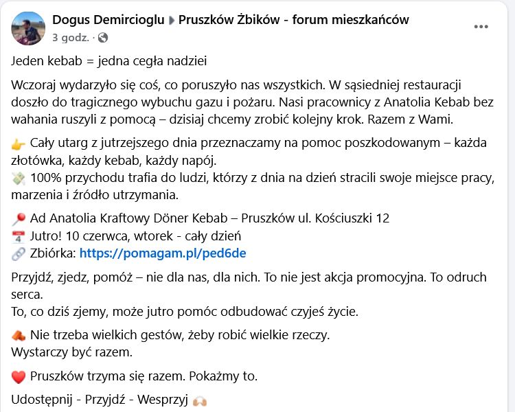Wsparcie dla lokalnej restauracji