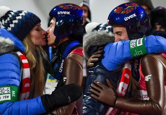Stoch całuje się z żoną po zdobyciu złotego medalu (FOTO)