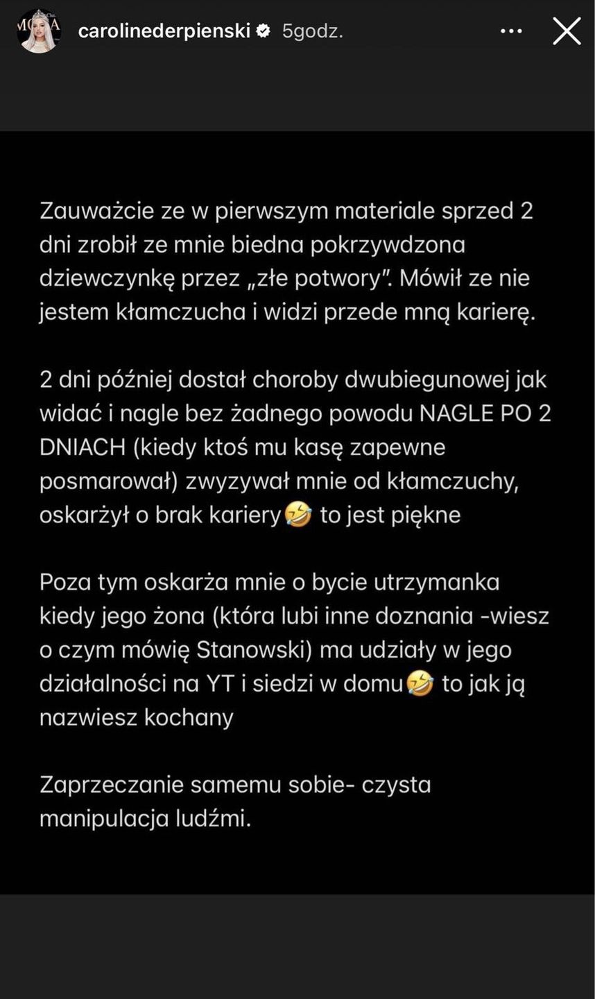 Caroline Derpienski reaguje na nowy film Krzysztofa Stanowskiego