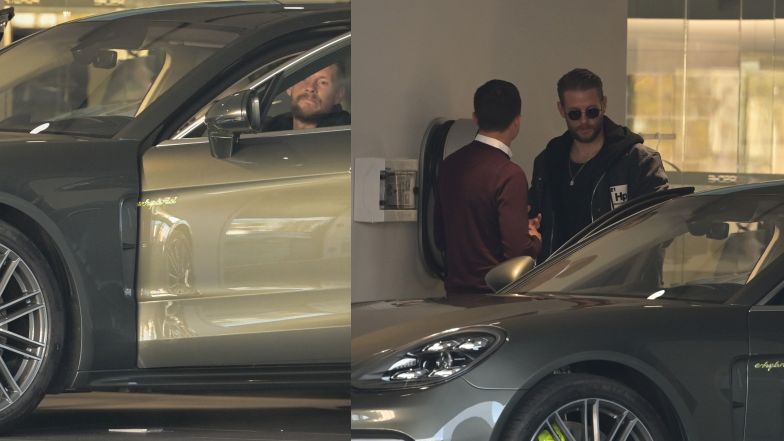 Sebastian Fabijański odbiera z salonu porsche