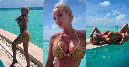 Izabela Macudzińska w złotym bikini eksponuje PODRASOWANY BIUST na Malediwach. Pozazdrościć? (ZDJĘCIA)