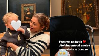 Joanna Opozda i mały Vincent eksplorują muzeum w Luwrze. Odwiedzili nawet Monę Lisę: "Ochrona specjalnie dla nas otworzyła bramki" (ZDJĘCIA)