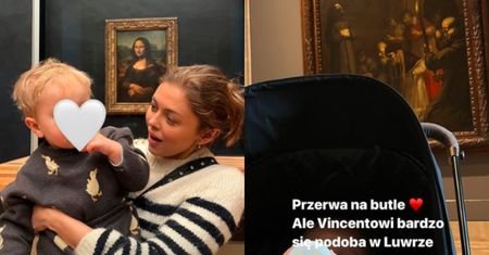 Joanna Opozda i mały Vincent eksplorują muzeum w Luwrze. Odwiedzili nawet Monę Lisę: "Ochrona specjalnie dla nas otworzyła bramki" (ZDJĘCIA)