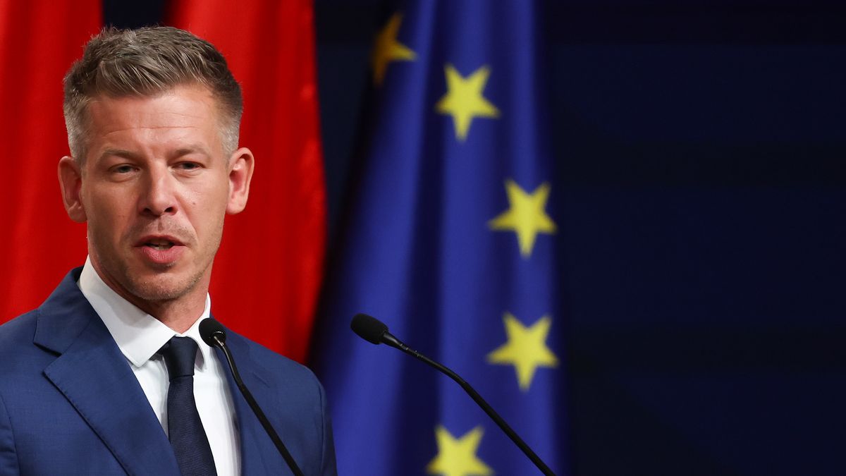 Peter Magyar, TISZA Party leader elected for a new Hungarian Prime Minister, speaks during the press conference a day after the parliamentary election in Budapest, Hungary on April 13, 2026. (Photo by Jakub Porzycki/NurPhoto via Getty Images)