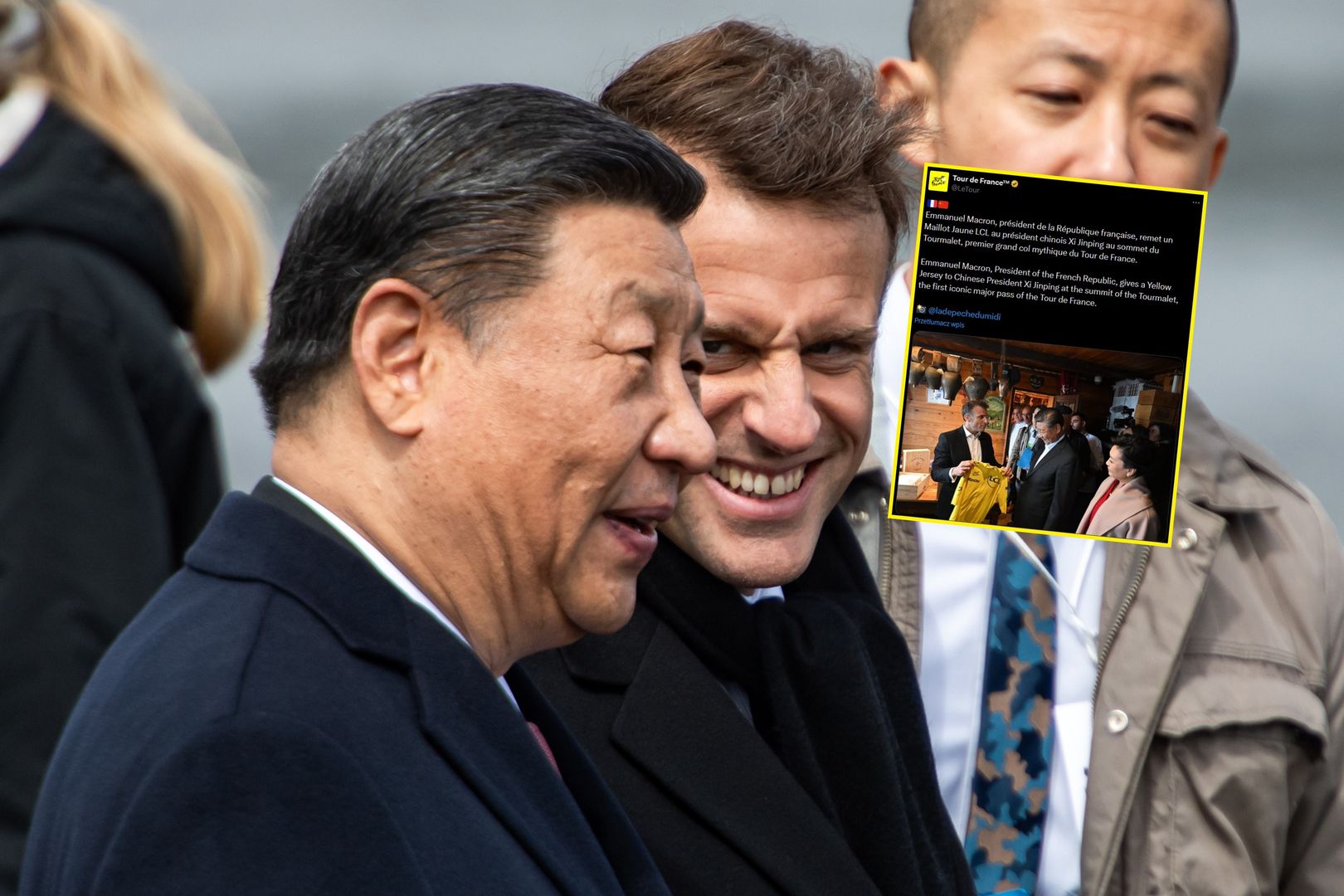 Zaskakująca chwila podczas spotkania prezydentów Francji i Chin. Nagle pojawiła się żółta koszulka