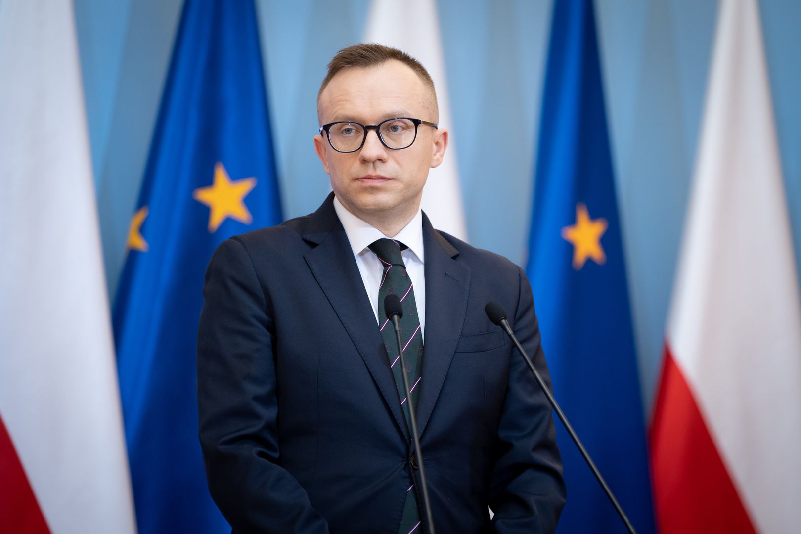 Polish Deputy Finance Minister Artur Sobon during a press conference with Polish Prime Minister in Warsaw, Poland, on March 24, 2022 (Photo by Mateusz Wlodarczyk/NurPhoto via Getty Images)