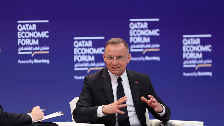 Andrzej Duda, Poland's president, at the Qatar Economic Forum (QEF) in Doha, Qatar, on Tuesday, May 14, 2024. More than 1,000 corporate and government leaders arrive in Qatar this week for an economic gathering in a city to which all roads have led over the past year. Photographer: Christopher Pike/Bloomberg via Getty Images