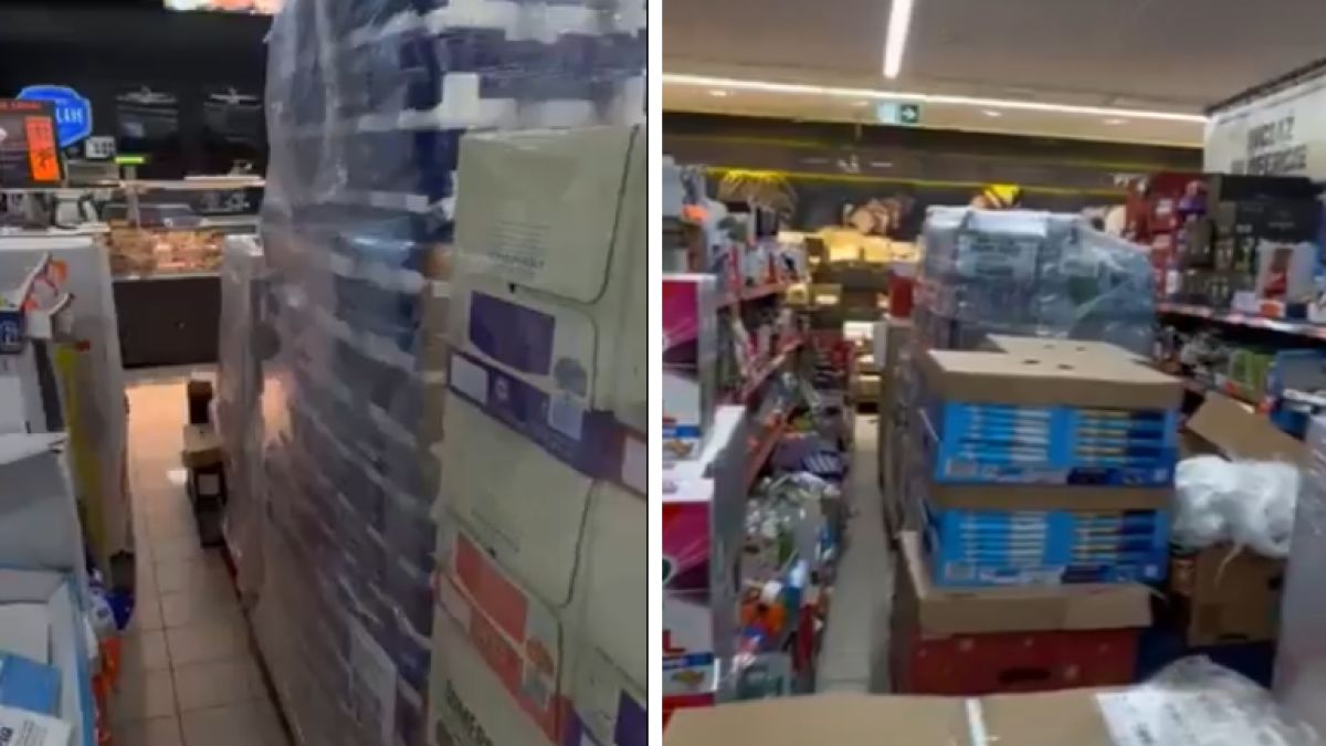 Nagranie z Biedronki.Widać na nim bałagan i wszechobecne kartony