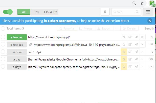Podświetlony na zielono element jest aktualnie skopiowany