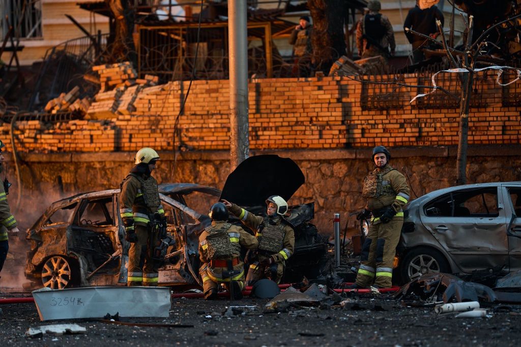 Daily Life In Ukraine In The Third Year Of Russia's Large-Scale War
KYIV, UKRAINE - DECEMBER 20: Ukrainian rescue services eliminate the consequences of a Russian ballistic missile hitting the city center on December 20, 2024 in Kyiv, Ukraine. (Photo by Kostiantyn Liberov/Libkos/Getty Images)
Libkos