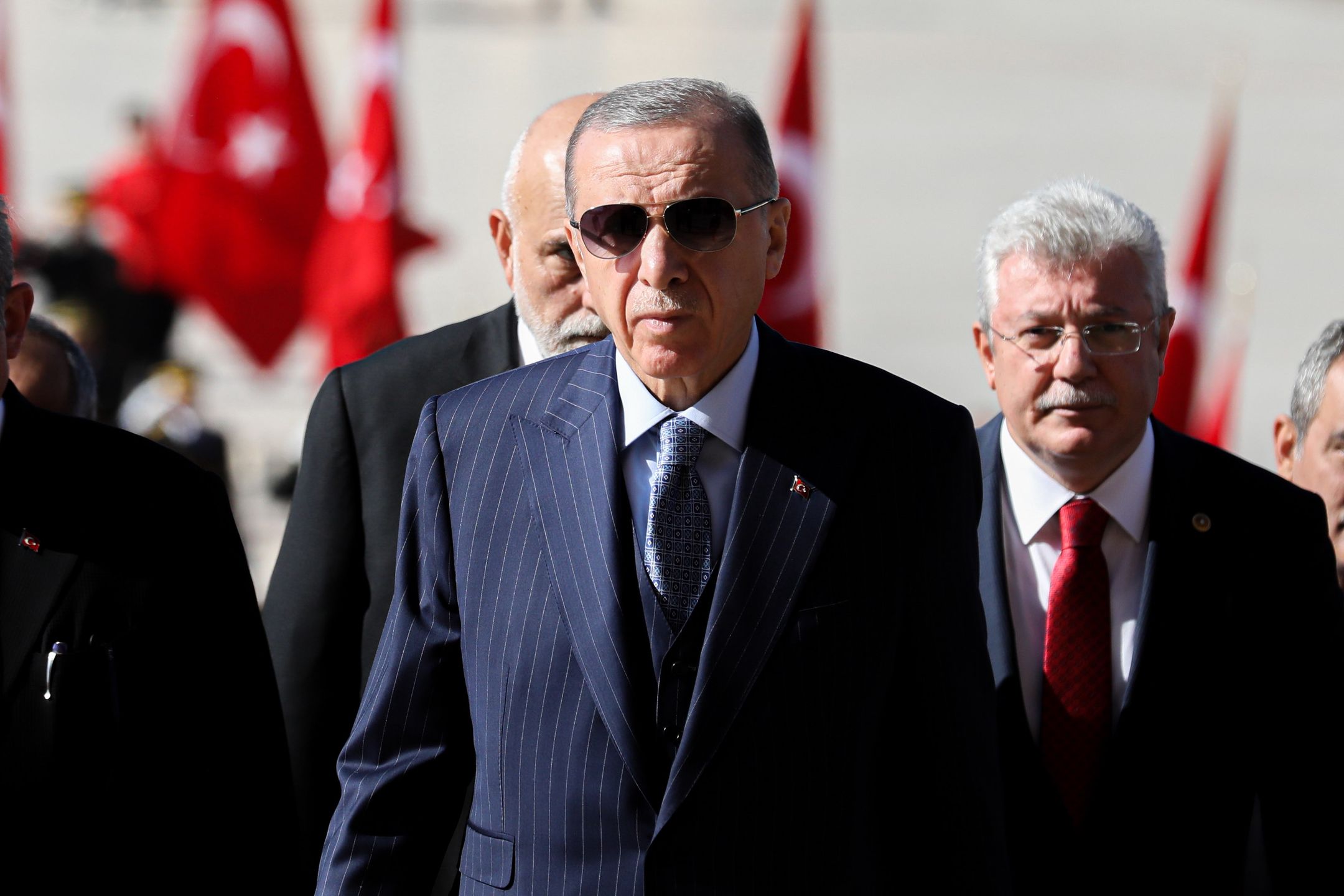 ANKARA, TURKEY - 2022/10/29: President of the Republic of Turkey Recep Tayyip Erdogan attends the ceremony held in Antkabir. Republic Day is a national holiday celebrated in Turkey and Northern Cyprus every year on October 29, in memory of the Turkish Grand National Assembly's declaration of the Republic administration on October 29, 1923. On the 99th anniversary of the Republic, President of the Republic of Turkey Recep Tayyip Erdogan visited the mausoleum of Atat¸rk, the founder of the country. (Photo by Tunahan Turhan/SOPA Images/LightRocket via Getty Images)