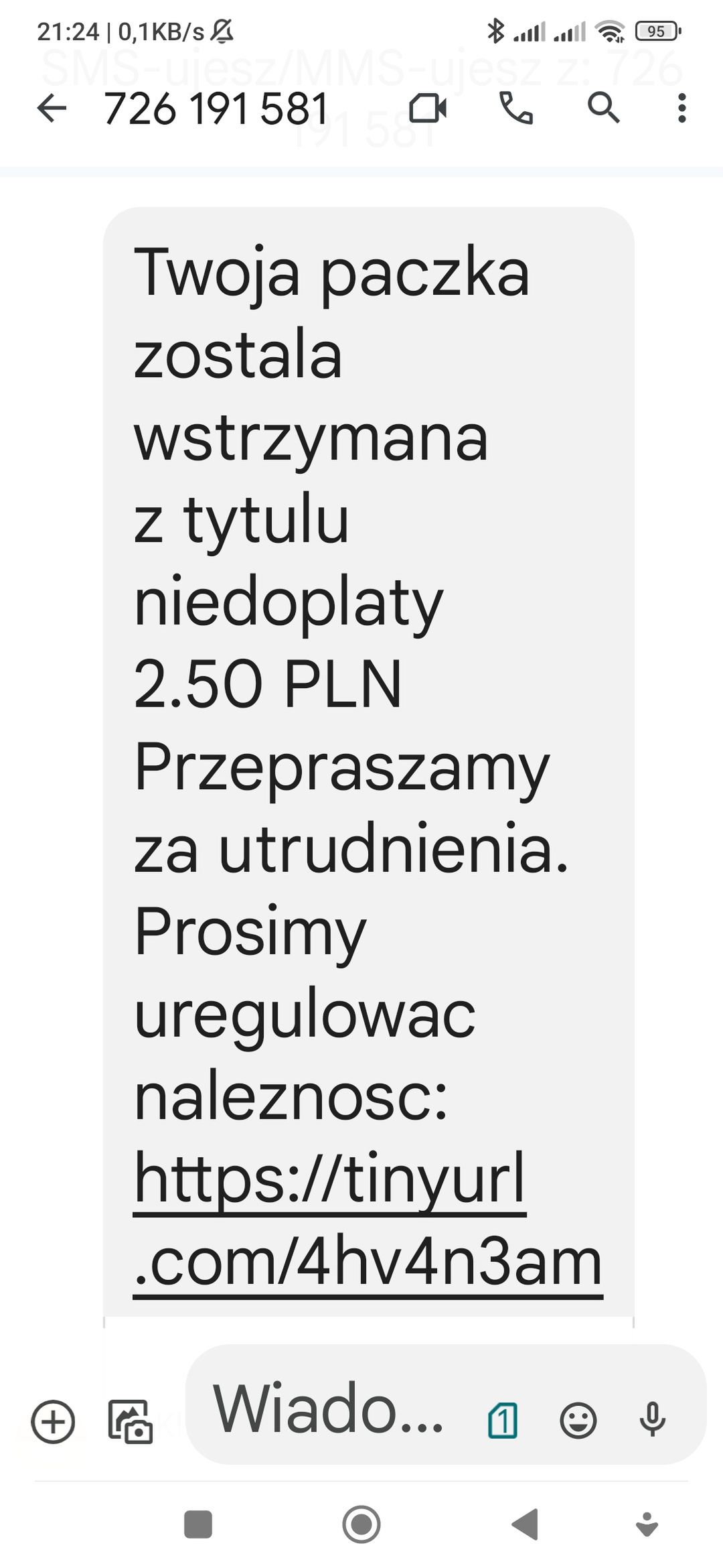 Fałszywy SMS o paczce