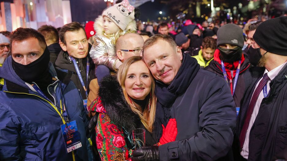 Jacek Kurski z żoną Joanną podczas Sylwestra Marzeń 2021/22