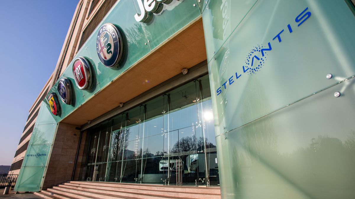 A view of the historical FIAT plant in Turin, Italy, on January 18, 2021. The historical FIAT plant of Mirafiori showcases the new logo on the First day on the stock-market for  Stellantis the multinational automotive manufacturing corporation resulting from the merger of French automaker Groupe PSA and Italian-American automaker Fiat Chrysler Automobiles. The group includes 14 brands: Abarth, Alfa Romeo, Chrysler, Citroen, Dodge, DS, Fiat, Jeep, Lancia, Maserati, Opel, Peugeot, Ram, and Vauxhall. (Photo by Mauro Ujetto/NurPhoto via Getty Images)