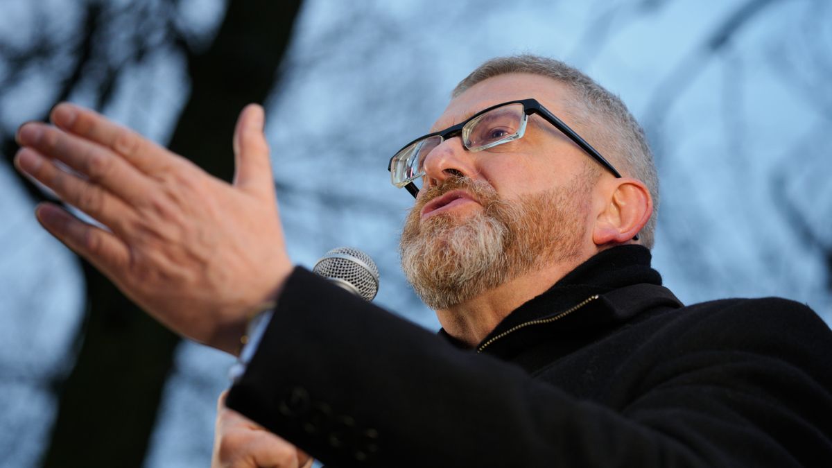 Canidate for the this year's presidential elections for the far-right Confederation of the Polish Crown party Grzegroz Braun is seen campaigning in Minsk Mazowiecki, Poland on 27 March, 2025. (Photo by Jaap Arriens/NurPhoto via Getty Images)