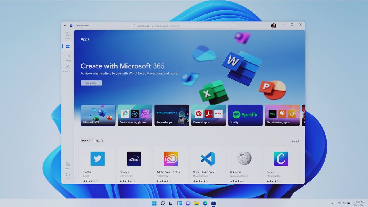 Windows 10 dostaje Sklep z Windows 11. To nie tylko nowy interfejs - Kadr z prezentacji Windows 11