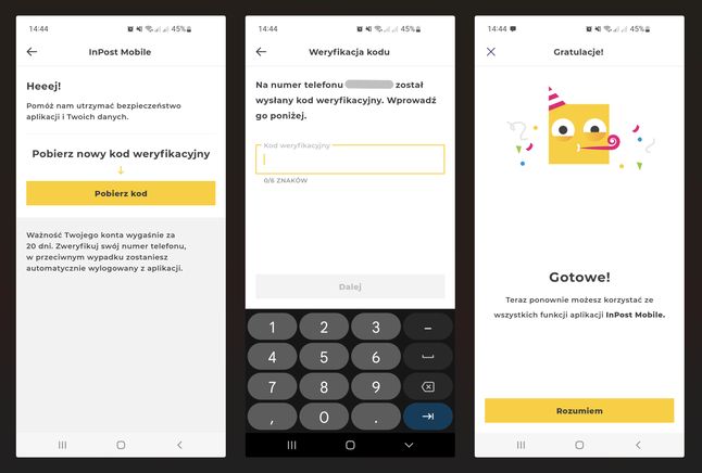 Account verification in the InPost Mobile application - 3 main stages