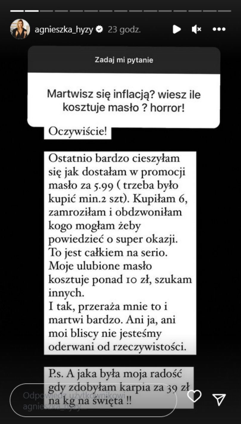 Agnieszka Hyży jest przerażona inflacją. Mówi o cenach masła