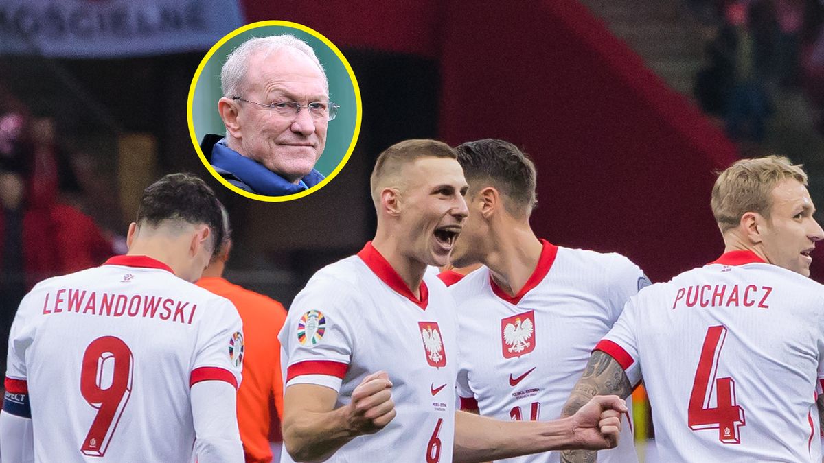 Na dużym zdjęciu reprezentanci Polski, na małym Franciszek Smuda