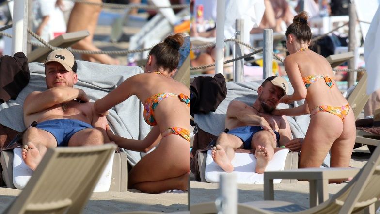 Piotr Kupicha wypoczywa na plaży w Sopocie z żoną i córką