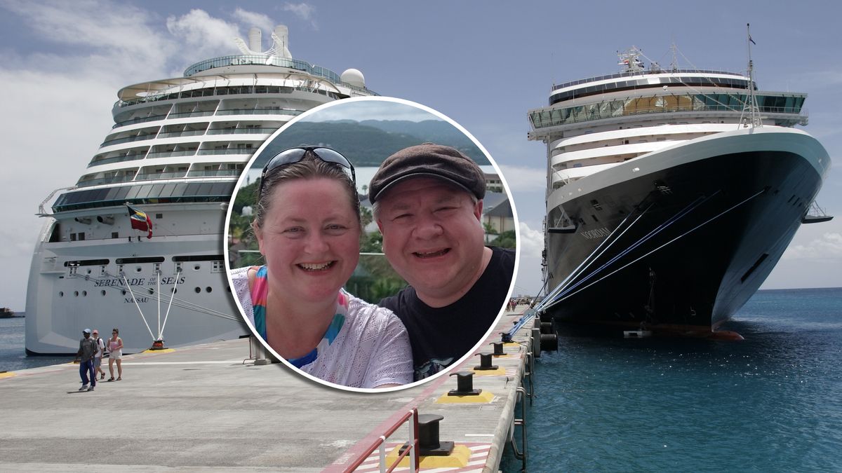 MS Noordam (z prawej) ma 285 m długości. Przy tym statku fotografowali się Burkowie