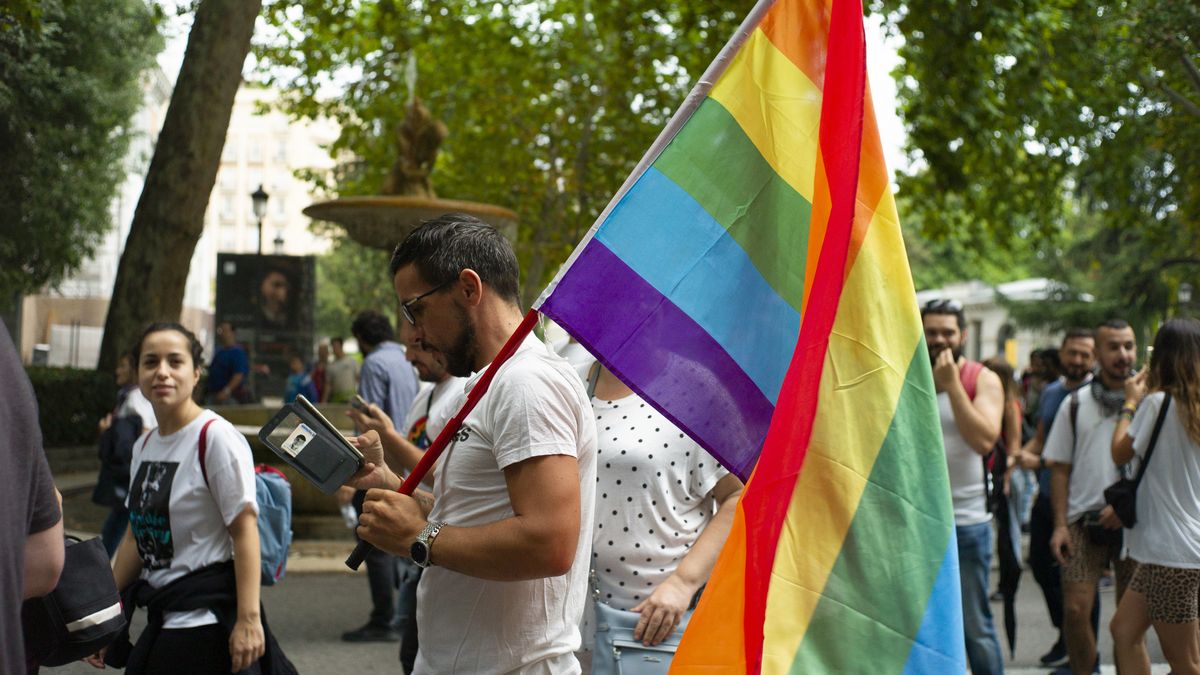 People protesting during a demonstration where LGBT community demonstrate under the slogan 'Against Fascism', protesting against far right wing policies. Madrid September 21, 2019 Spain (Photo by Oscar Gonzalez/NurPhoto via Getty Images)