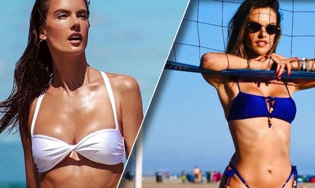 Alessandra Ambrosio w skąpym bikini. Ciężko pracuje, pozując na plaży