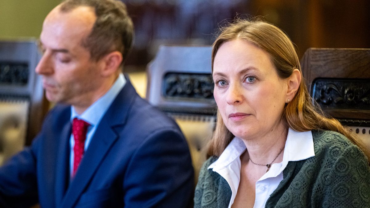 LVIV, UKRAINE - APRIL 22: Minister of Funding and Regional Policy of Poland Katarzyna Pełczyńska-Nałęcz talks during a work trip on April 22, 2024 in Lviv, Ukraine. Minister of Funding and Regional Policy of the Poland Katarzyna Pełczyńska-Nałęcz visits Lviv during her work trip to the Lviv Oblast. (Photo by Stanislav Ivanov/Global Images Ukraine via Getty Images)