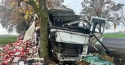 Kamionka: Ciężarówka zjechała do rowu i uderzyła w drzewo