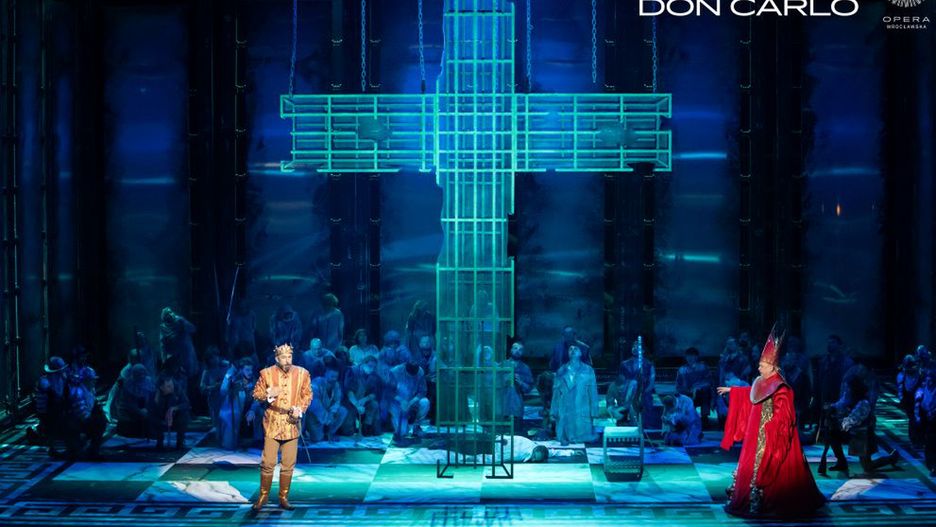 Rafał Siwek (Filip) i Aleksander Teliga (Wielki Inkwizytor) w „Don Carlosie” we Wrocławiu © Wojciech Palacz