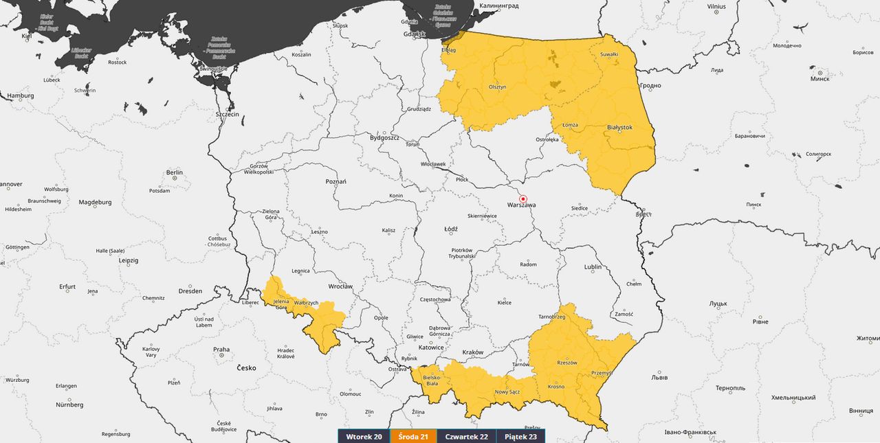 Prognoza zagrożeń IMGW-PIB na środę