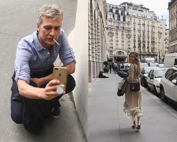 Michał Żebrowski zaciąga się papierosem na zdjęciu z rocznicowej wycieczki do Paryża. "TO LIZAK" odpisała fanowi żona (FOTO)